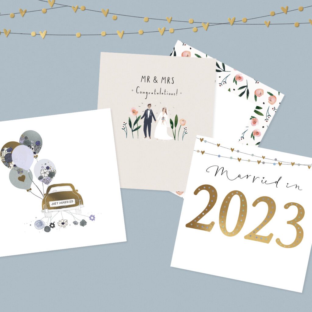 Wedding card with car. Wedding card for Mr and Mrs. Married in 2023 Wedding card